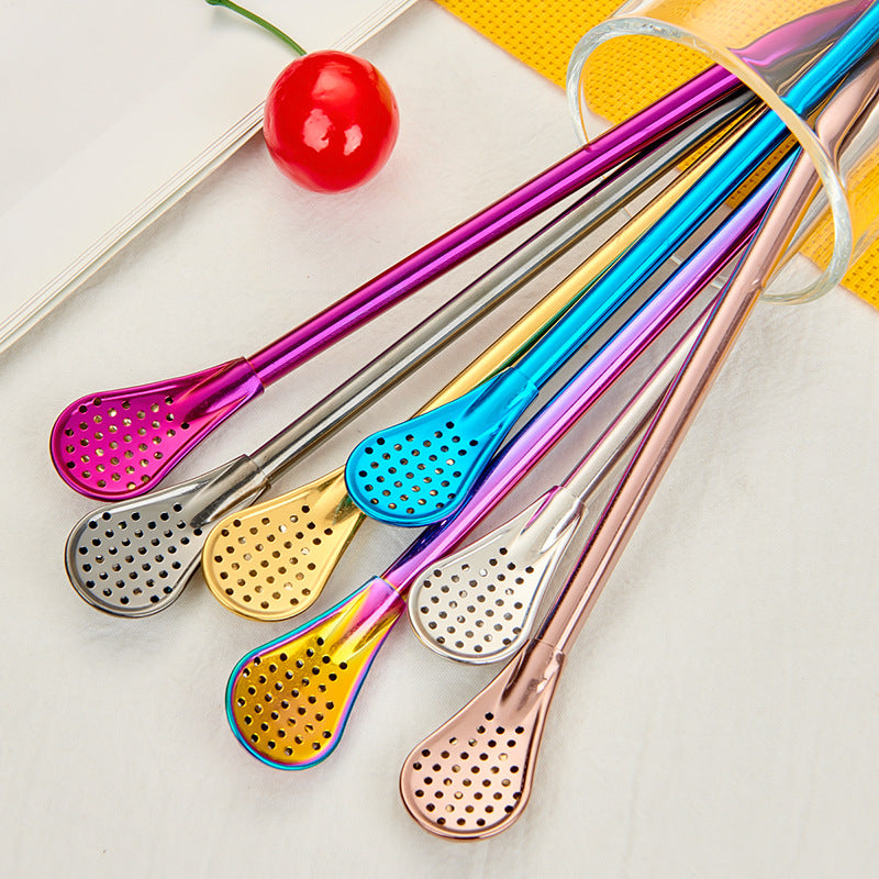 Stirring Spoon With Stainless Steel Filter Straw Kitchenile