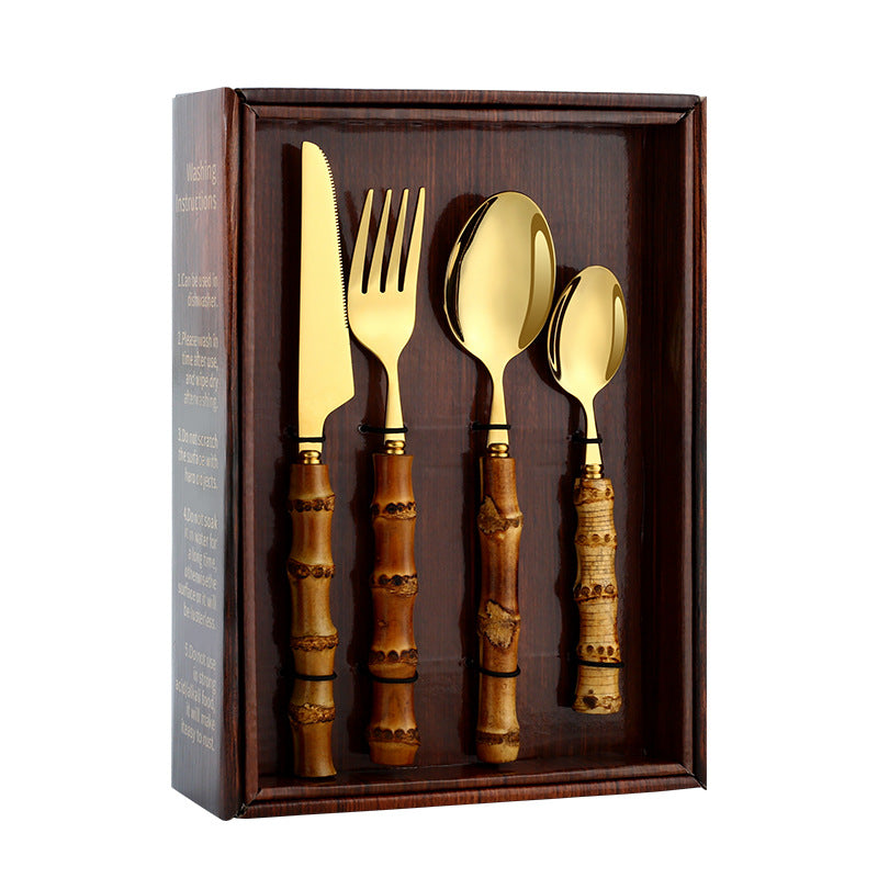 Bamboo Handle Cutlery Set With Box | Kitchenile